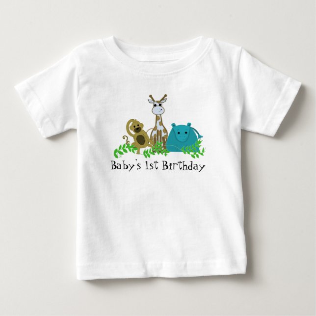 Djur i Zoo Baby's 1-årsdag T-shirt (Framsida)