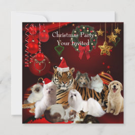 Djur julfest Xmas Tiger Katter Hundar Inbjudningar