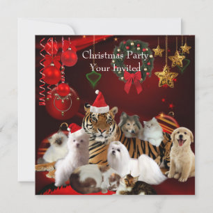 Djur julfest Xmas Tiger Katter Hundar Inbjudningar