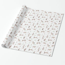 Djur kanin vit botanisk klöver mönster presentpapper