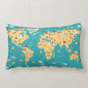 Djur karta av världsför barn lumbarkudde