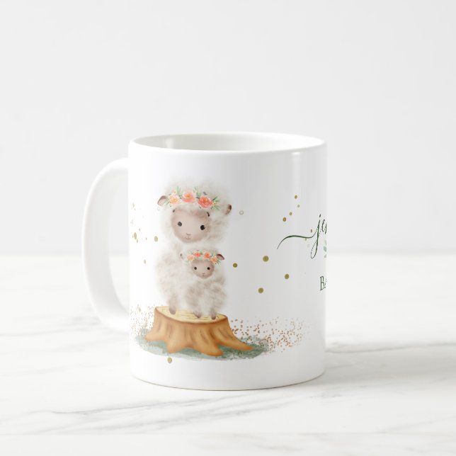 Djur Lamm Får Familj Baby Flicka Kaffemugg (Framsida vänster)