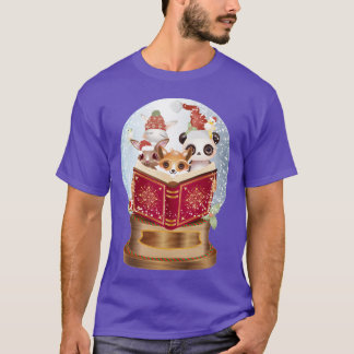 Djur läser i en snöglob på julen vän t shirt