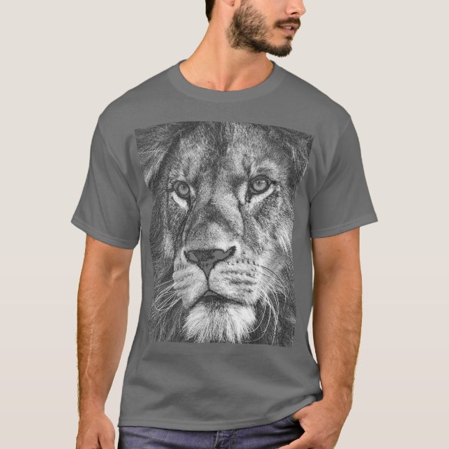Djur Lejon Ansikte-mall Manar Elegant Grått T Shirt (Framsida)