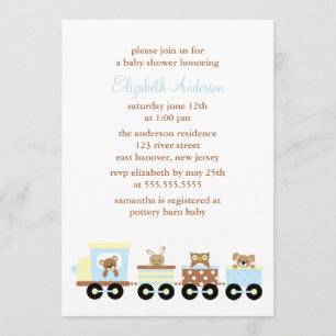 Djur leksaktågbaby shower inbjudningar
