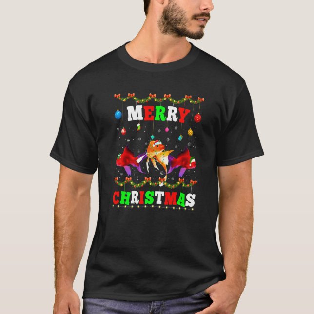Djur Ljus God Jul Tomte Fisk T Shirt (Framsida)