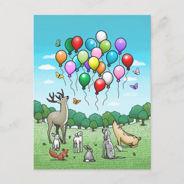 Djur med ballonger vykort (Framsida)