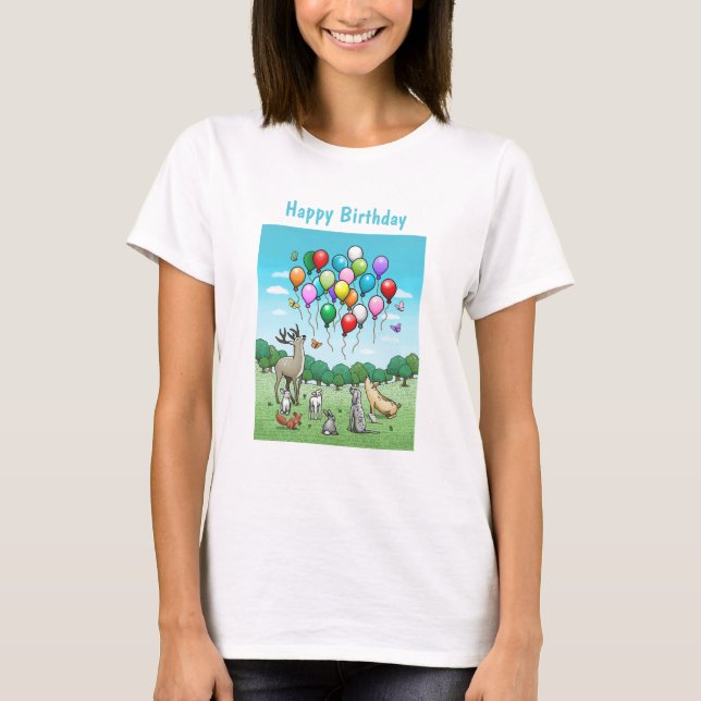 Djur med födelsedagsballonger t shirt (Framsida)