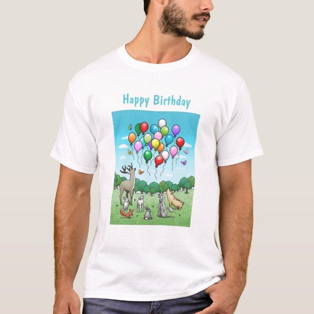 Djur med födelsedagsballonger t shirt (Framsida)