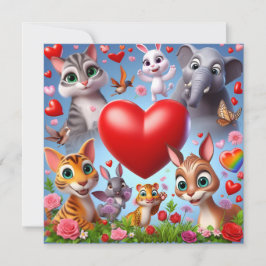 Djur med hjärtan på Alla hjärtans dag Julkort