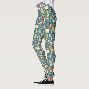Djur med vita, nordiska julgranar med djur leggings