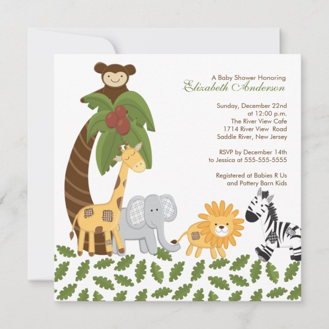 Djur neutral baby shower för djungelSafari Inbjudningar (Framsida)
