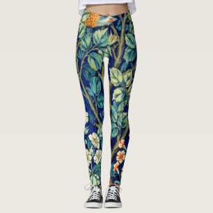 Djur och blommor, skog, William Morris Leggings