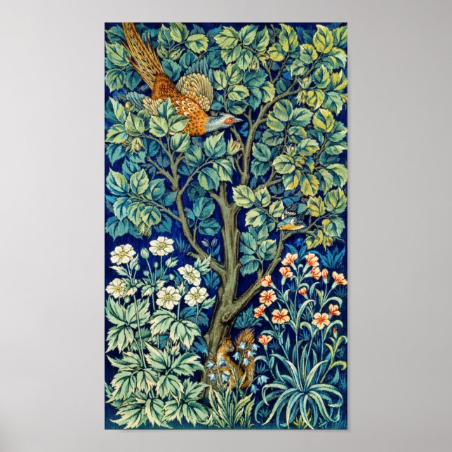Djur och blommor, skog, William Morris Poster (Framsidan)