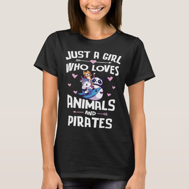 Djur Och Pirater för Flickor Kvinnor T Shirt (Framsida)