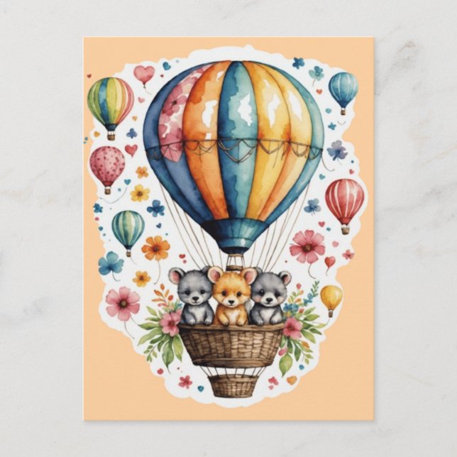 Djur på balon vykort (Framsida)