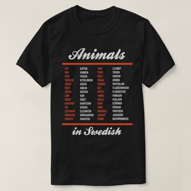 Djur på svenska Språkkontrollista T Shirt (Design framsida)