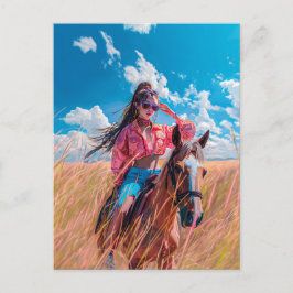 Djur på väg på horseback genom naturen vykort