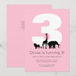 Djur på zoo rosa barnkalas inbjudningar