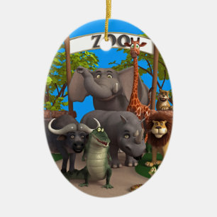 Djur på zooen julgransprydnad keramik