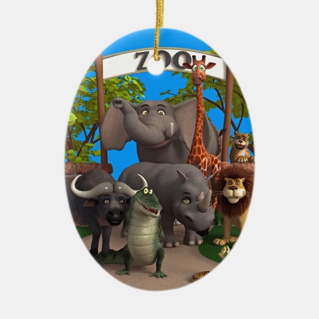 Djur på zooen julgransprydnad keramik (Framsidan)