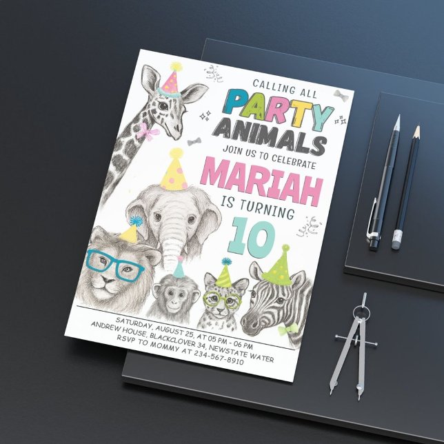 Djur Party | Vild Djurfödelsedag Inbjudningar (Zazzle Animals Party  _ Wild Animal Birthday  Invitation (Front (Vertical)))