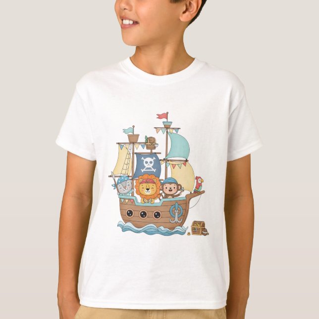 Djur Piratskeppsäventyr T Shirt (Framsida)