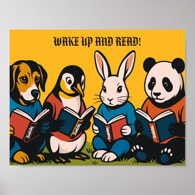 Djur Retro Läsaffisch - Vakna och Läs! Poster (Framsidan)