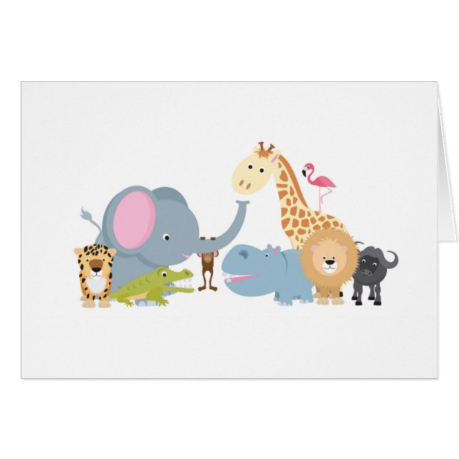 djur safarigruppvit hälsningskort (Framsidan Horizontal)