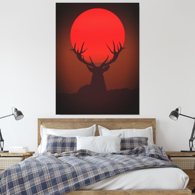 Djur Siluett med Eldig Röd Solnedgång Canvastryck (Insitu (sovrum))