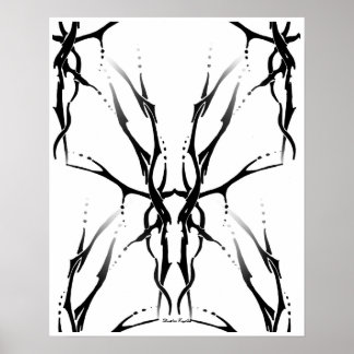 Djur Skalle Tribal Tatuering Digital Svart och Vit Poster