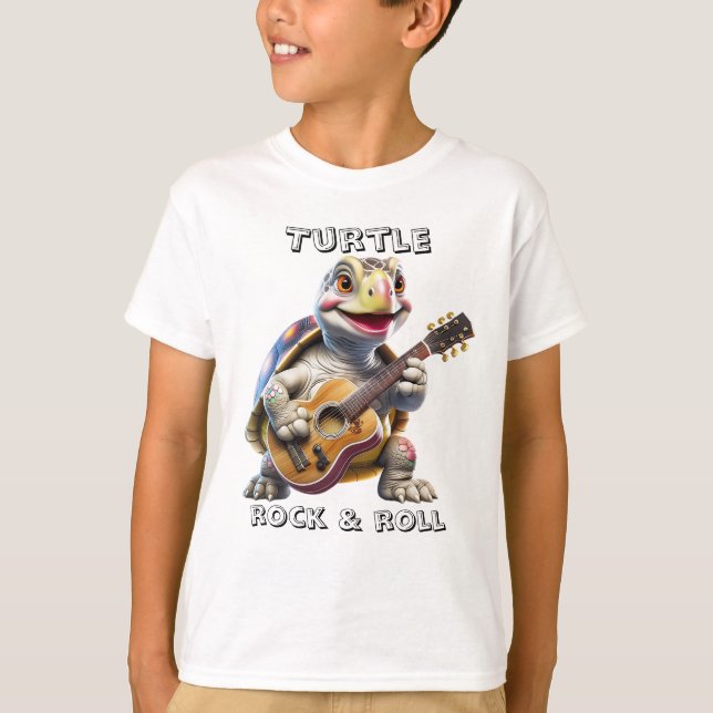 Djur Sköldpadda Tecknad Rock och Rull T Shirt (Framsida)