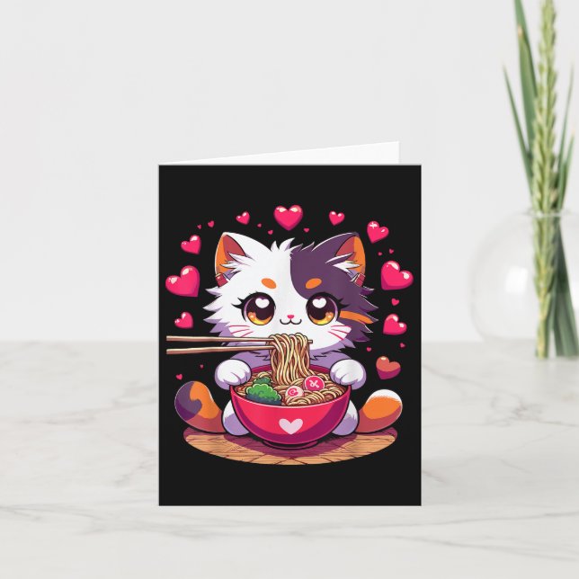 Djur som äter Ramen Noodles med Hearts Valenti Kort (Framsida)