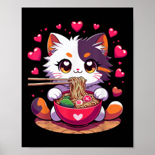 Djur som äter Ramen Noodles med Hearts Valenti Poster