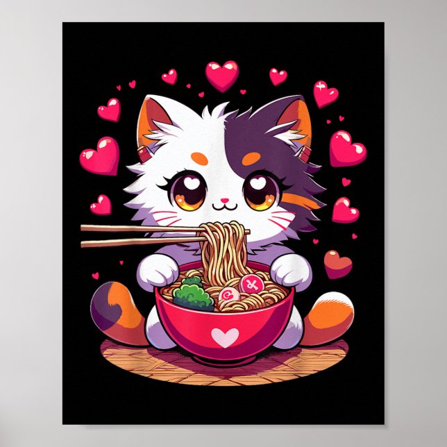 Djur som äter Ramen Noodles med Hearts Valenti Poster (Framsidan)