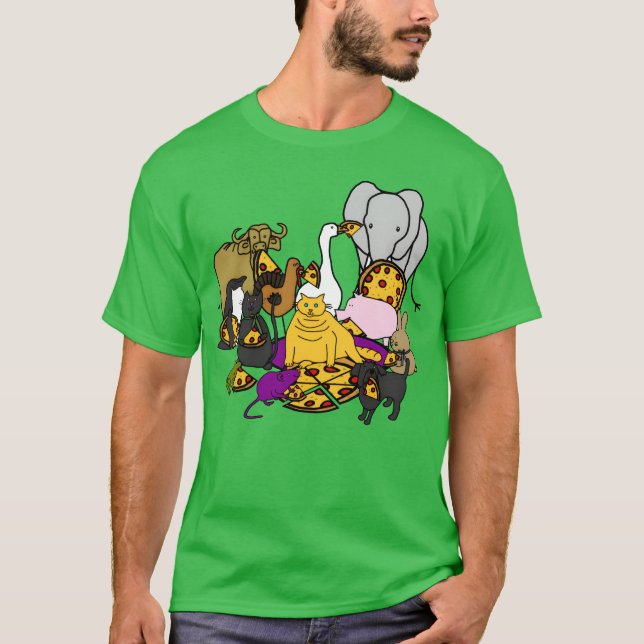 Djur som har en pizzafest kompis t shirt (Framsida)