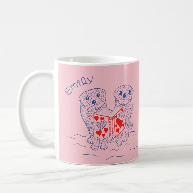 Djur som läser Bokar Personlig Valentindagen Kaffemugg (Vänster)