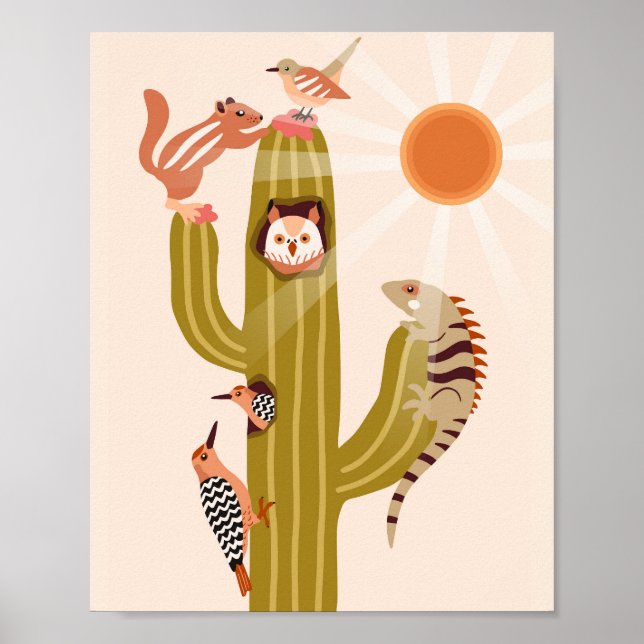 Djur som lever i ett cactus-barn poster (Framsidan)
