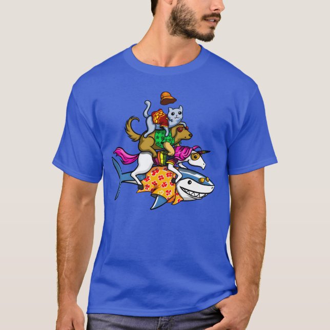 Djur som rider på Shark boy T Shirt (Framsida)
