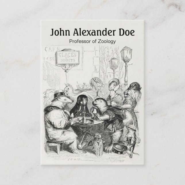 Djur som samlar på den Paris cafen - rolig Visitkort (Framsida)