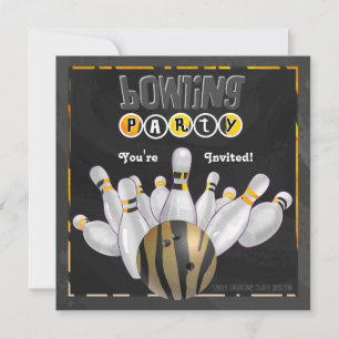 Djur svart och gult för tryckbowlingparty inbjudningar