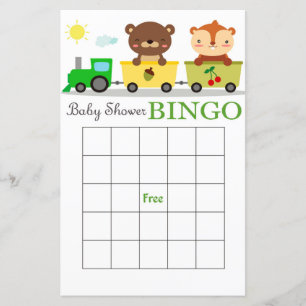 Djur tåg baby shower bingo kort