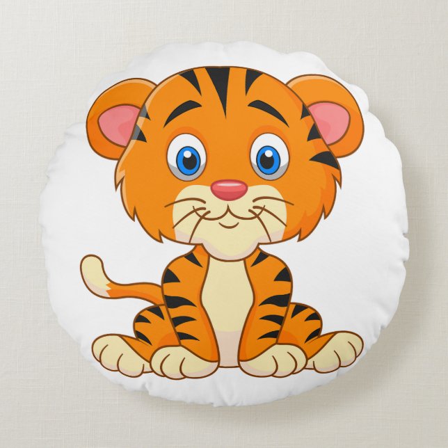 Djur tecknad illustration söt tiger rund kudde (Framsidan)