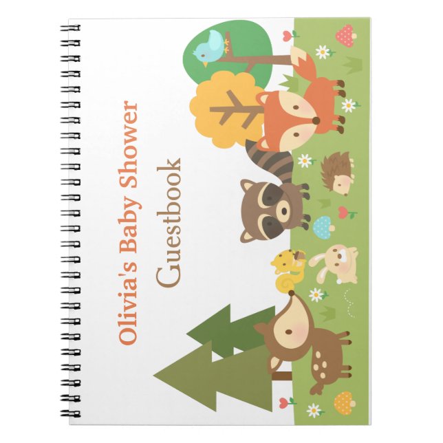 Djur Themed baby showerGuestbook för skogsmark Anteckningsbok Med Spiral (Framsidan)