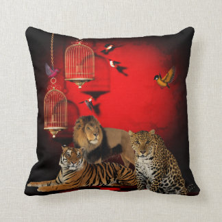 Djur Tiger Leopard Lejon Birds Red Print Kudde