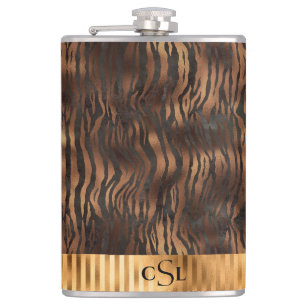 Djur Tiger Monogramtryck Metallisk Guld Elegant Fickplunta