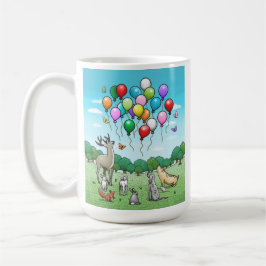Djur tittar på de färgglada ballongerna kaffemugg
