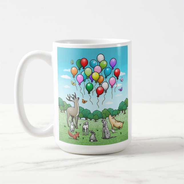 Djur tittar på de färgglada ballongerna kaffemugg (Vänster)