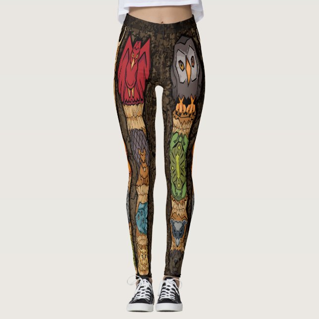Djur TotemPole damasker Leggings (Framsida)