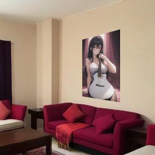 Djur unga dam som håller gitarr   AI Art Poster